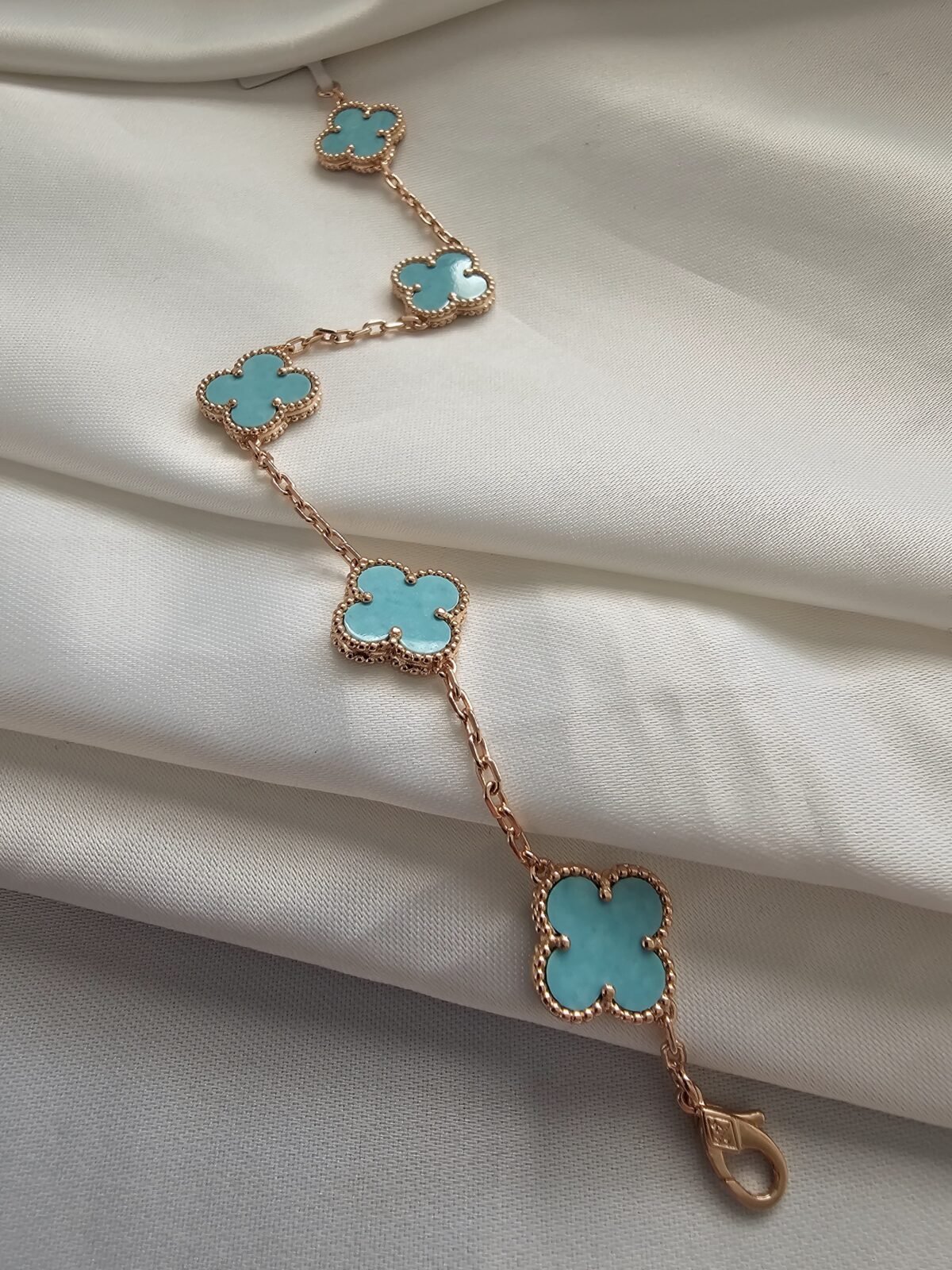 Van cleef modeli 5 yapraklı büyük yonca doğal taş turkuaz vca rose bileklik