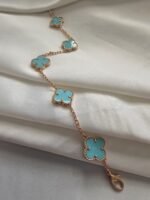 Van cleef modeli 5 yapraklı büyük yonca doğal taş turkuaz vca rose bileklik