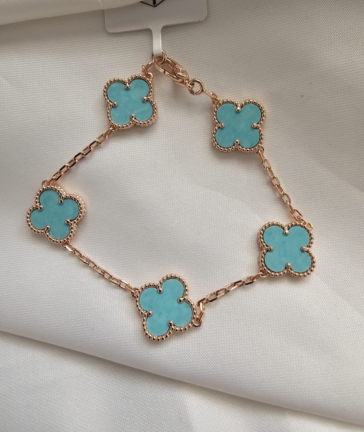 Van cleef modeli 5 yapraklı büyük yonca doğal taş turkuaz vca rose bileklik