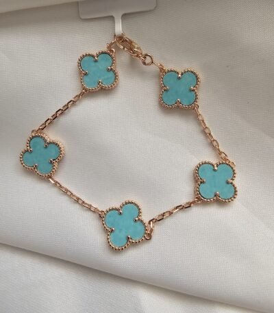 Van cleef modeli 5 yapraklı büyük yonca doğal taş turkuaz vca rose bileklik
