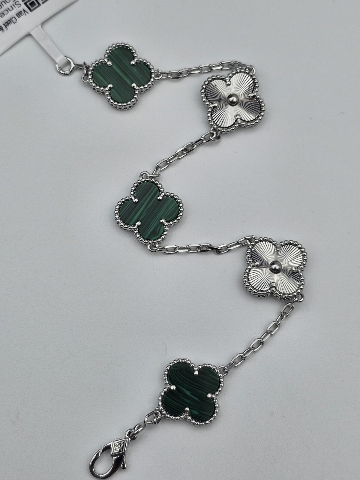Van cleef modeli 5 yapraklı büyük yonca doğal taş zümrüt yeşili-düz vca gümüş bileklik