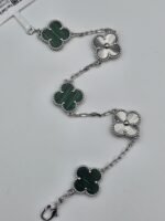 Van cleef modeli 5 yapraklı büyük yonca doğal taş zümrüt yeşili-düz vca gümüş bileklik