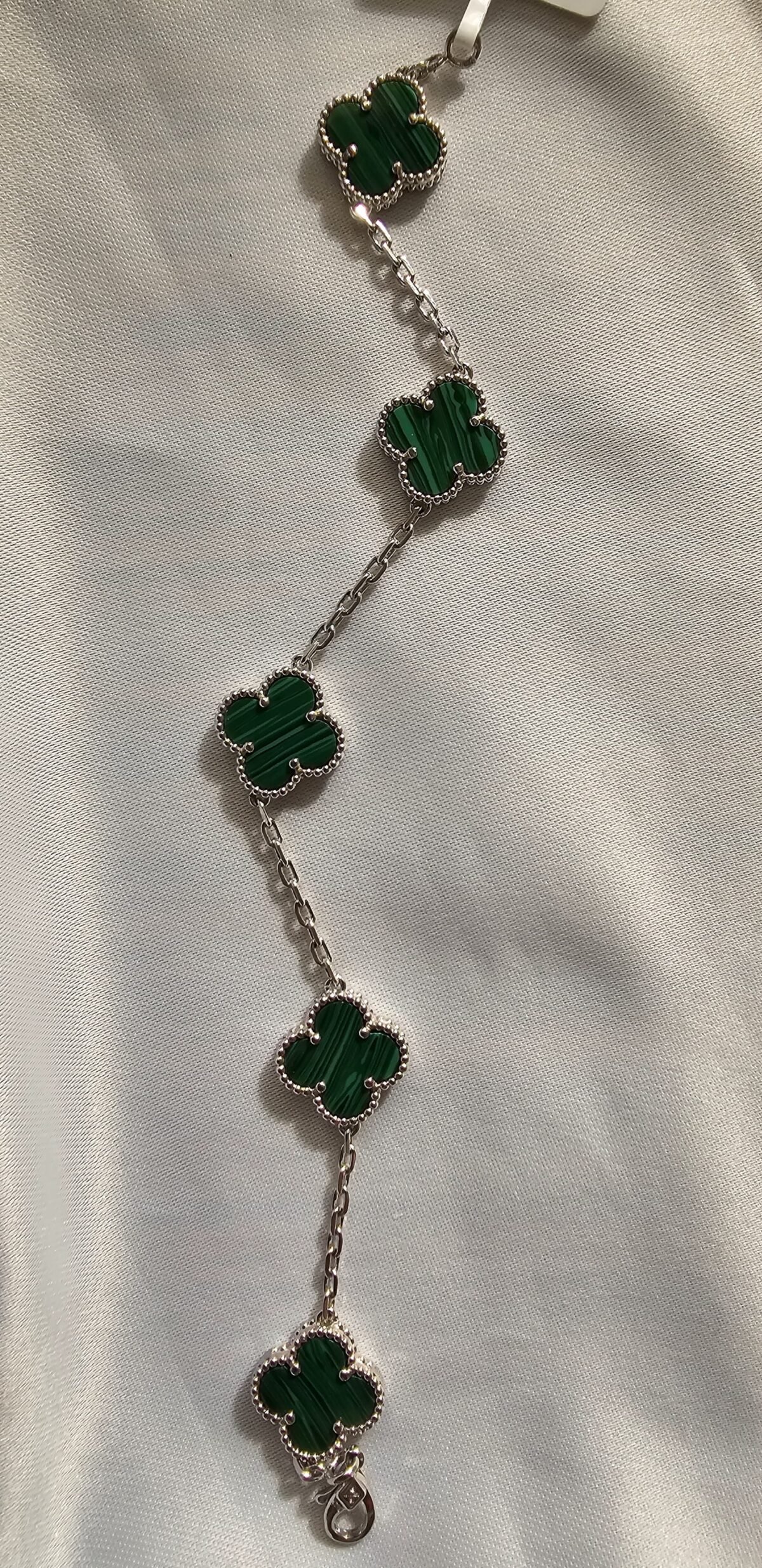 Van cleef modeli 5 yapraklı büyük yonca doğal taş zümrüt yeşili vca gümüş bileklik
