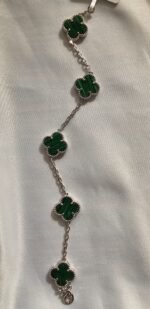 Van cleef modeli 5 yapraklı büyük yonca doğal taş zümrüt yeşili vca gümüş bileklik