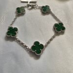Van cleef modeli 5 yapraklı büyük yonca doğal taş zümrüt yeşili vca gümüş bileklik