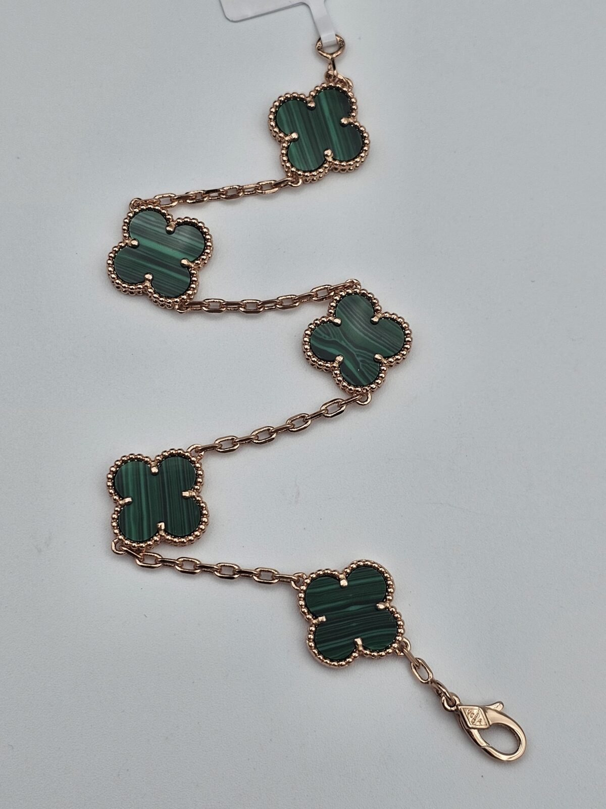 Van cleef modeli 5 yapraklı büyük yonca doğal taş zümrüt yeşili vca rose bileklik