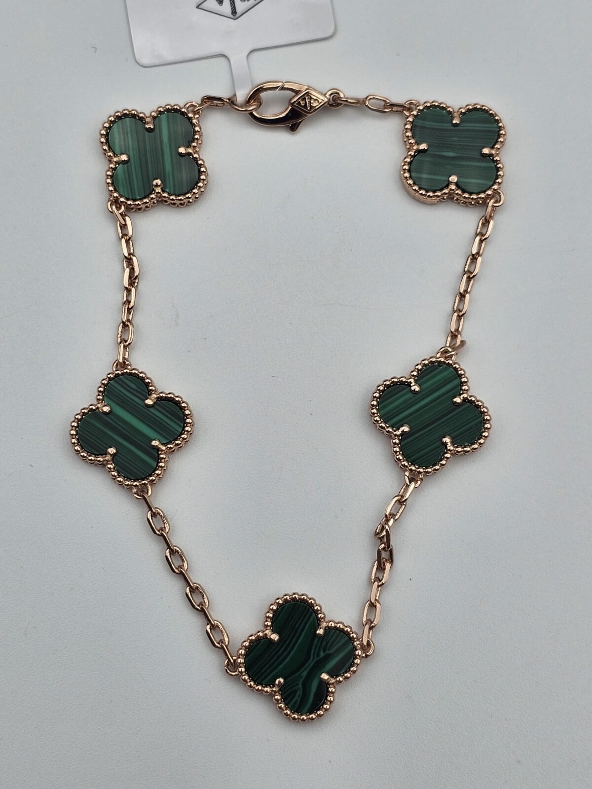 Van cleef modeli 5 yapraklı büyük yonca doğal taş zümrüt yeşili vca rose bileklik