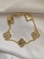 Van cleef modeli 5 yapraklı büyük yonca düz ve taşlı vca gold bileklik
