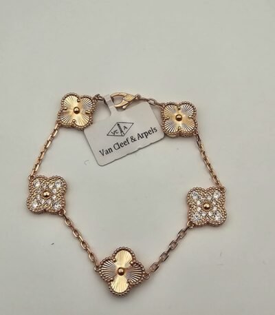 Van cleef modeli 5 yapraklı büyük yonca düz-taşlı vca rose bileklik