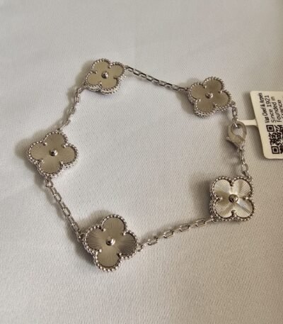 Van cleef modeli 5 yapraklı büyük yonca düz vca gümüş bileklik