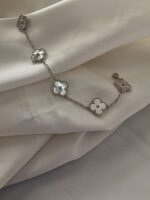 Van cleef modeli 5 yapraklı büyük yonca düz vca gümüş bileklik