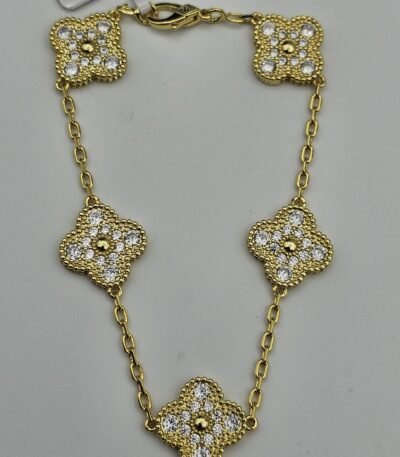 Van cleef modeli 5 yapraklı büyük yonca full taşlı vca gold bileklik