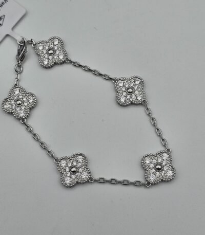 Van cleef modeli 5 yapraklı büyük yonca full taşlı vca gümüş bileklik
