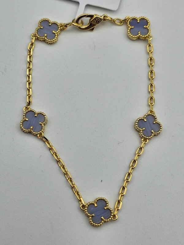 Van cleef modeli 5 yapraklı küçük yonca doğal taş açık mavi vca gold bileklik