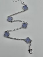 Van cleef modeli 5 yapraklı küçük yonca doğal taş açık mavi vca gümüş bileklik
