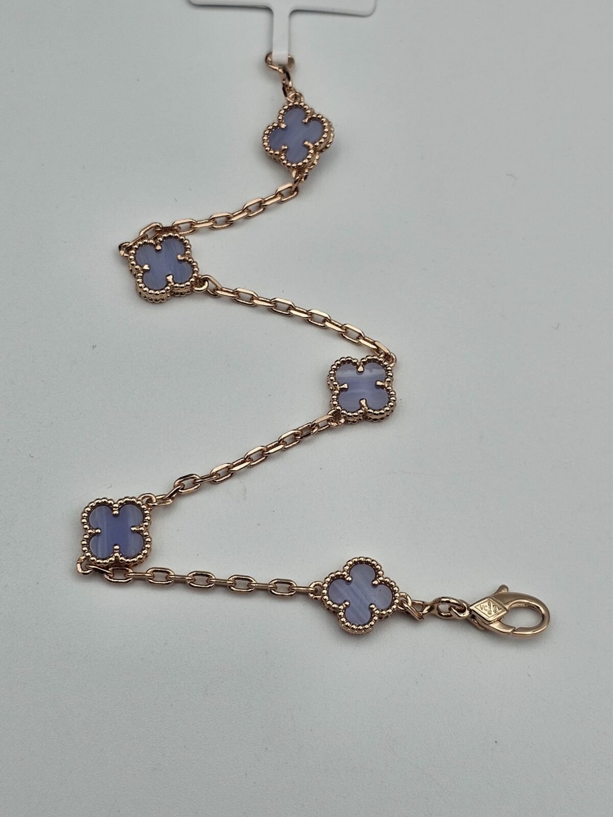 Van cleef modeli 5 yapraklı küçük yonca doğal taş açık mavi vca rose bileklik