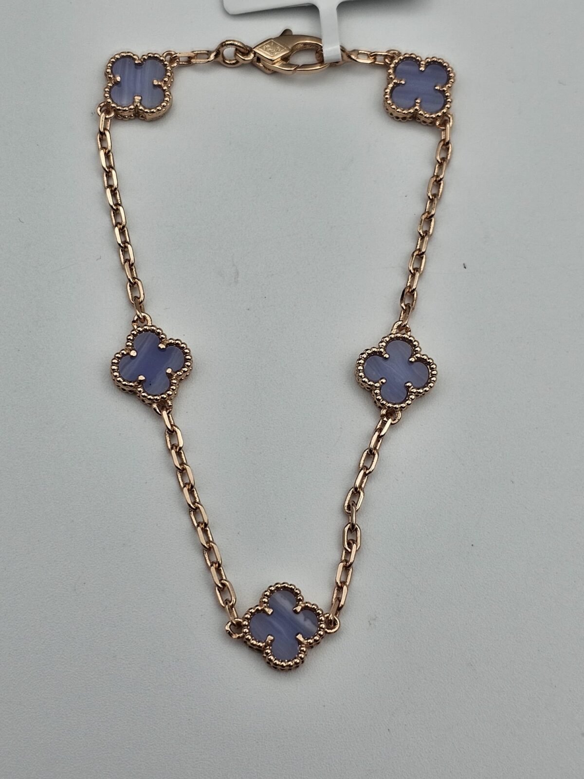 Van cleef modeli 5 yapraklı küçük yonca doğal taş açık mavi vca rose bileklik