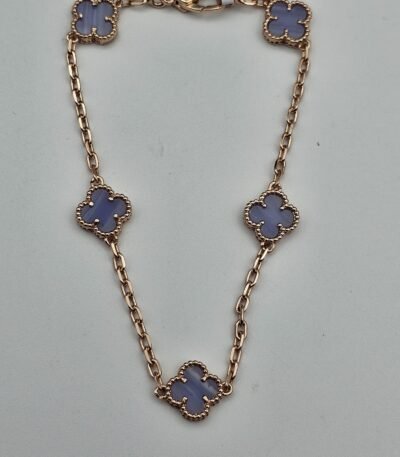 Van cleef modeli 5 yapraklı küçük yonca doğal taş açık mavi vca rose bileklik