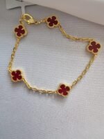 Van cleef modeli 5 yapraklı küçük yonca doğal taş kırmızı vca gold bileklik