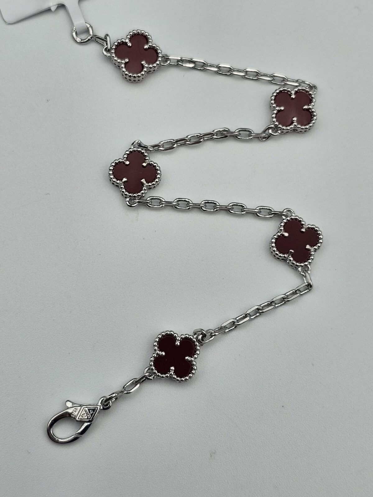 Van cleef modeli 5 yapraklı küçük yonca doğal taş kırmızı vca gümüş bileklik