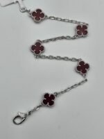 Van cleef modeli 5 yapraklı küçük yonca doğal taş kırmızı vca gümüş bileklik