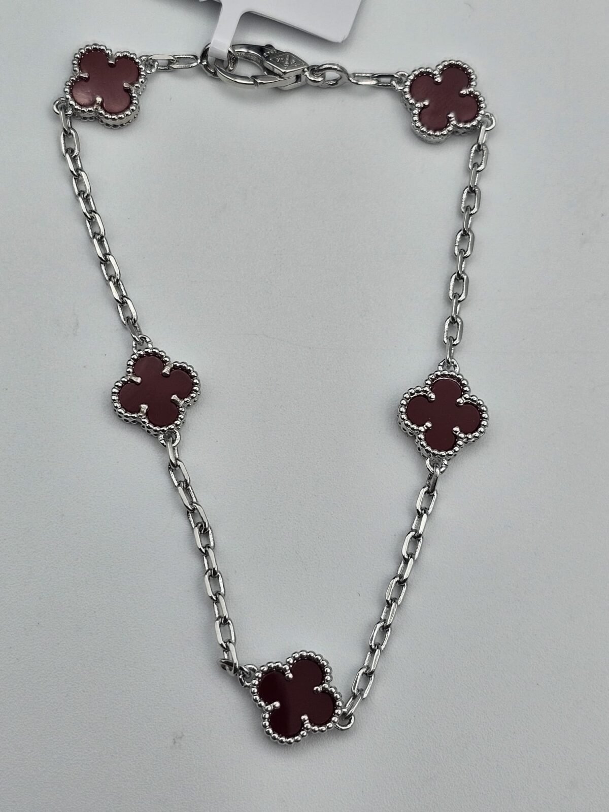 Van cleef modeli 5 yapraklı küçük yonca doğal taş kırmızı vca gümüş bileklik