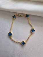 Van cleef modeli 5 yapraklı küçük yonca doğal taş mavi vca gold bileklik