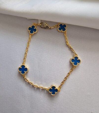Van cleef modeli 5 yapraklı küçük yonca doğal taş mavi vca gold bileklik