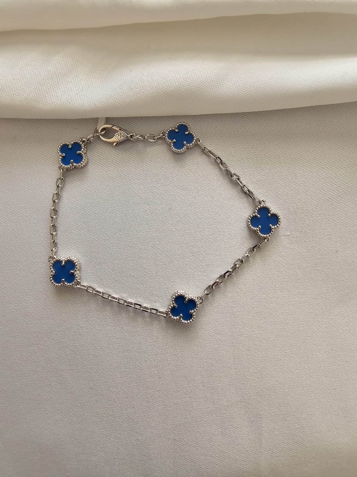 Van cleef modeli 5 yapraklı küçük yonca doğal taş mavi vca gümüş bileklik
