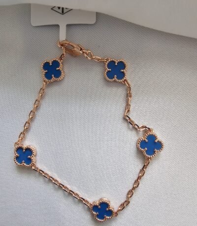 Van cleef modeli 5 yapraklı küçük yonca doğal taş mavi vca rose bileklik