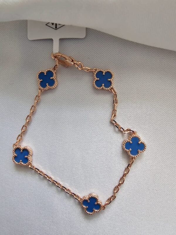 Van cleef modeli 5 yapraklı küçük yonca doğal taş mavi vca rose bileklik