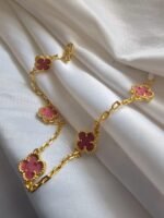 Van cleef modeli 5 yapraklı küçük yonca doğal taş pembe vca gold bileklik