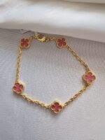 Van cleef modeli 5 yapraklı küçük yonca doğal taş pembe vca gold bileklik