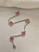 Van cleef modeli 5 yapraklı küçük yonca doğal taş pembe vca gümüş bileklik