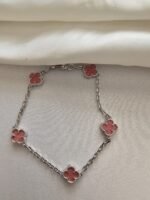 Van cleef modeli 5 yapraklı küçük yonca doğal taş pembe vca gümüş bileklik