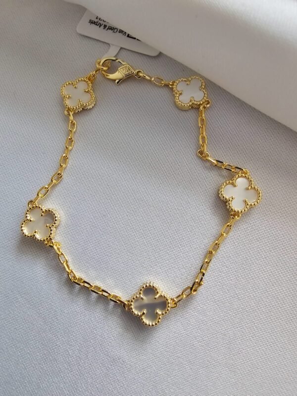 Van cleef modeli 5 yapraklı küçük yonca doğal taş sedef beyaz vca gold bileklik