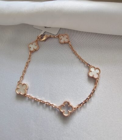 Van cleef modeli 5 yapraklı küçük yonca doğal taş sedef beyaz vca rose bileklik