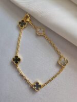 Van cleef modeli 5 yapraklı küçük yonca doğal taş sedef gri vca gold bileklik