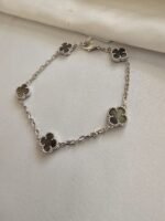 Van cleef modeli 5 yapraklı küçük yonca doğal taş sedef gri vca gümüş bileklik
