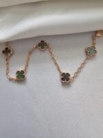 Van cleef modeli 5 yapraklı küçük yonca doğal taş sedef gri vca rose bileklik