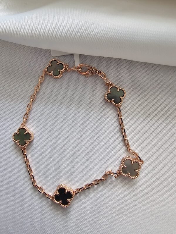 Van cleef modeli 5 yapraklı küçük yonca doğal taş sedef gri vca rose bileklik
