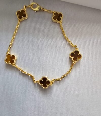 Van cleef modeli 5 yapraklı küçük yonca doğal taş sedef kehribar vca gold bileklik