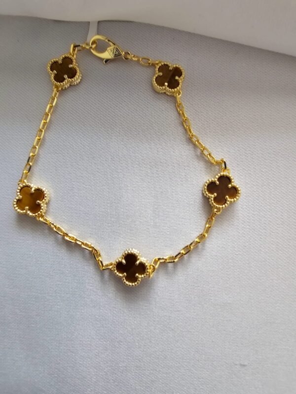 Van cleef modeli 5 yapraklı küçük yonca doğal taş sedef kehribar vca gold bileklik