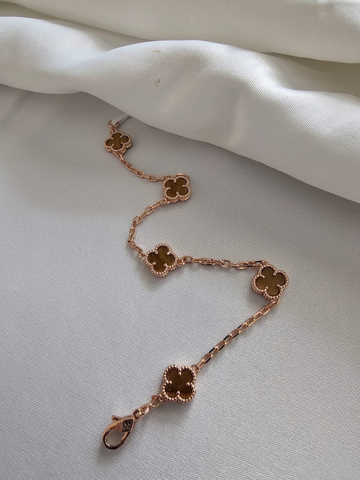 Van cleef modeli 5 yapraklı küçük yonca doğal taş sedef kehribar vca rose bileklik