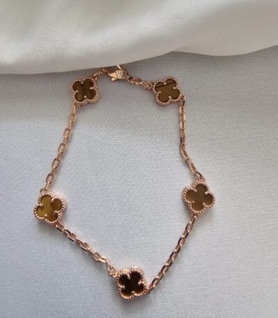 Van cleef modeli 5 yapraklı küçük yonca doğal taş sedef kehribar vca rose bileklik