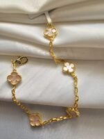 Van cleef modeli 5 yapraklı küçük yonca doğal taş sedef pembe vca gold bileklik