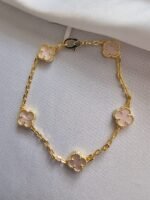 Van cleef modeli 5 yapraklı küçük yonca doğal taş sedef pembe vca gold bileklik