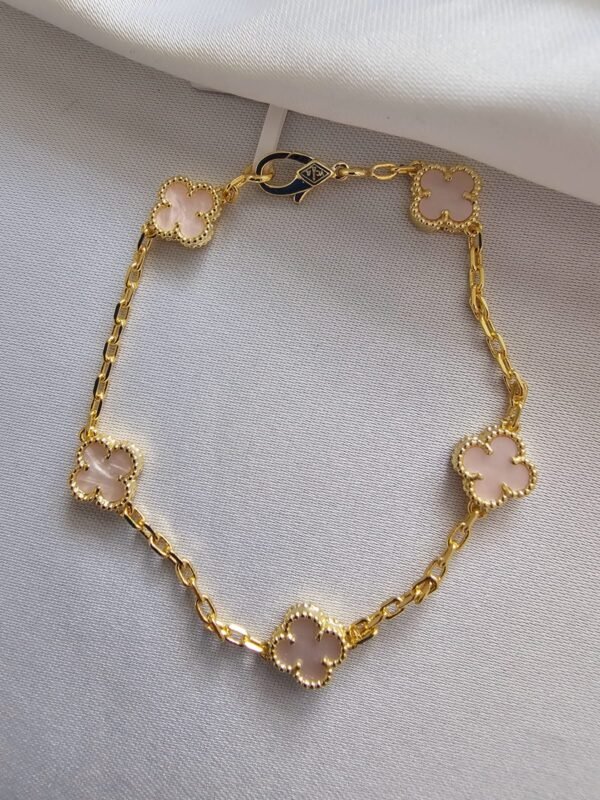 Van cleef modeli 5 yapraklı küçük yonca doğal taş sedef pembe vca gold bileklik