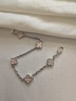 Van cleef modeli 5 yapraklı küçük yonca doğal taş sedef pembe vca gümüş bileklik