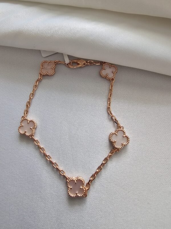 Van cleef modeli 5 yapraklı küçük yonca doğal taş sedef pembe vca rose bileklik